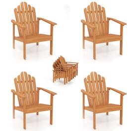 Gymax - 4PCS Stackable Adirondack Chairs w/Slatted Backrests & Seats Built-in Armrests - Yellow
