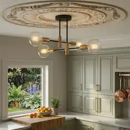 Loheer - 4 Light Sputnik Ceiling Light, Black and Gold Semi Flush Mount, Modern Metal Chandelier for Living Room