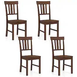 Gymax - Dining Chairs Set of 4 Rubber Wood Chairs w/High Slat Backrests for Dining Room - Brown