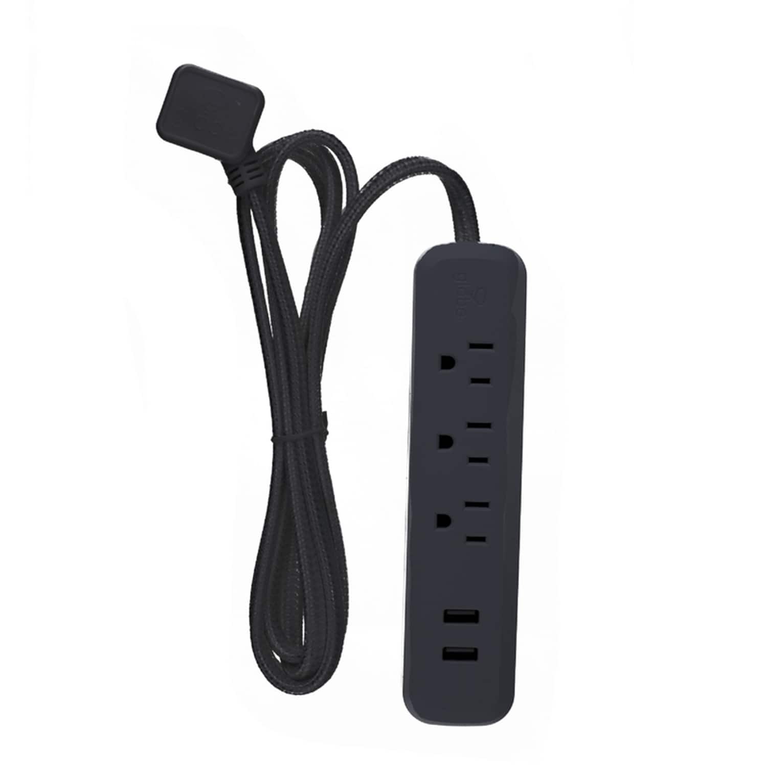 Globe Electric - Designer 6 ft. L 3 outlets Power Strip with USB Ports Black 300 J
