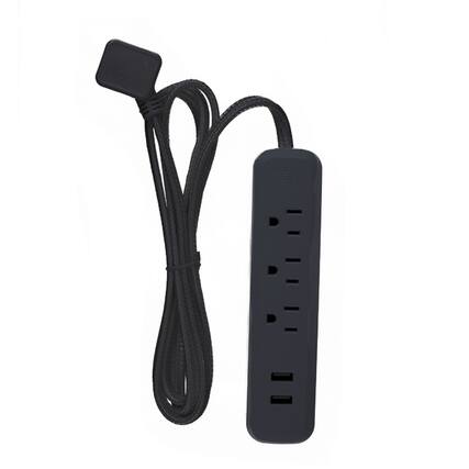 Front. Globe Electric - Globe Electric Designer 6 ft. L 3 outlets Power Strip with USB Ports Black 300 J.