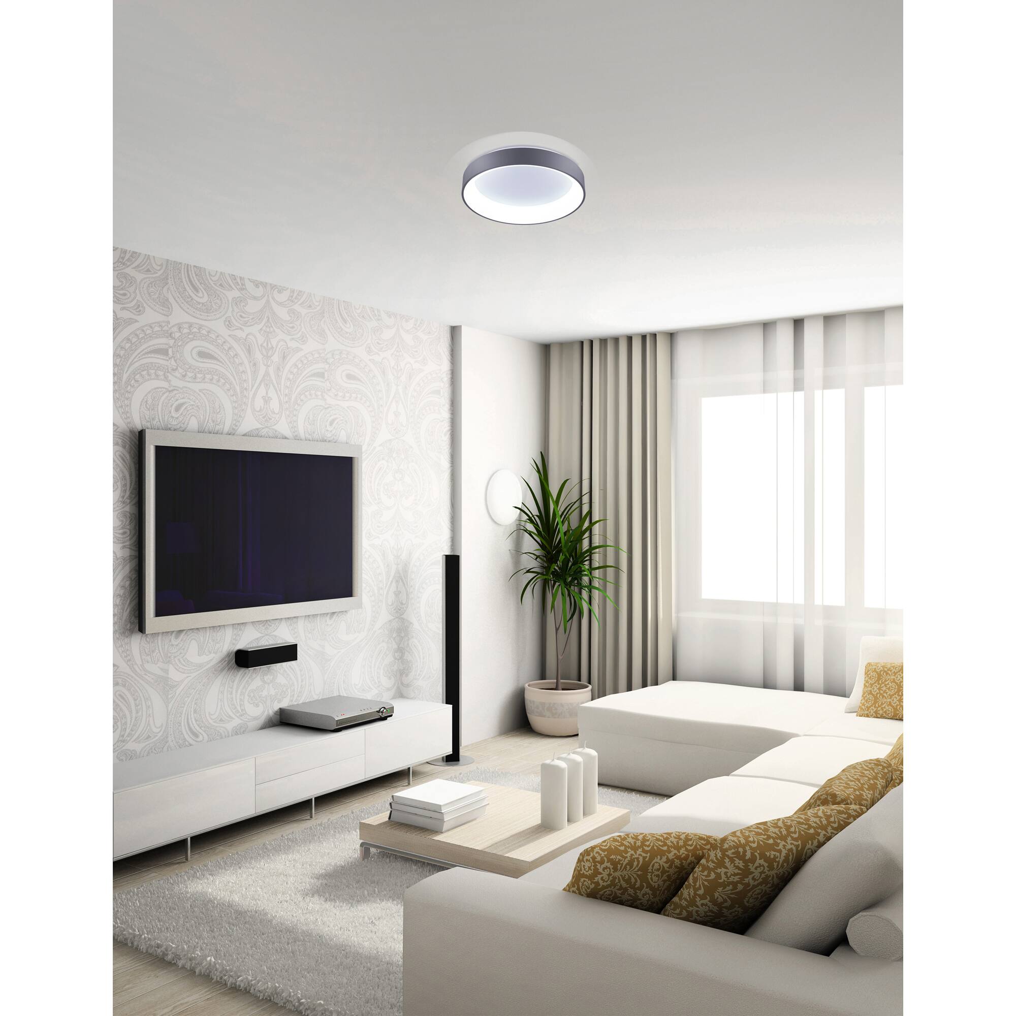 Alt View 2. CWI Lighting - Arenal LED Drum Shade Flush Mount With Gray & White Finish - Gray.