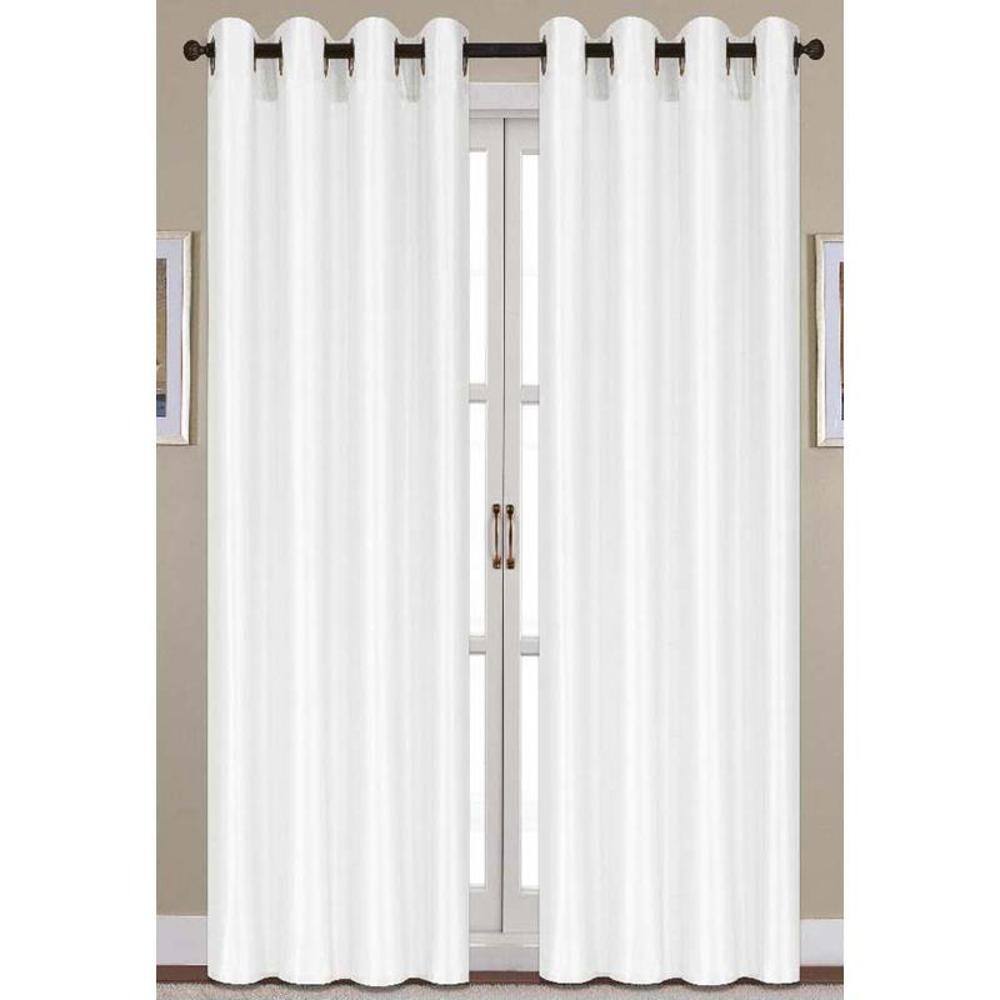 Front. RT Designers Collection - RT Designer Collection Nancy Faux Silk Grommet Top Curtain Panel 54' x 84" White - White.