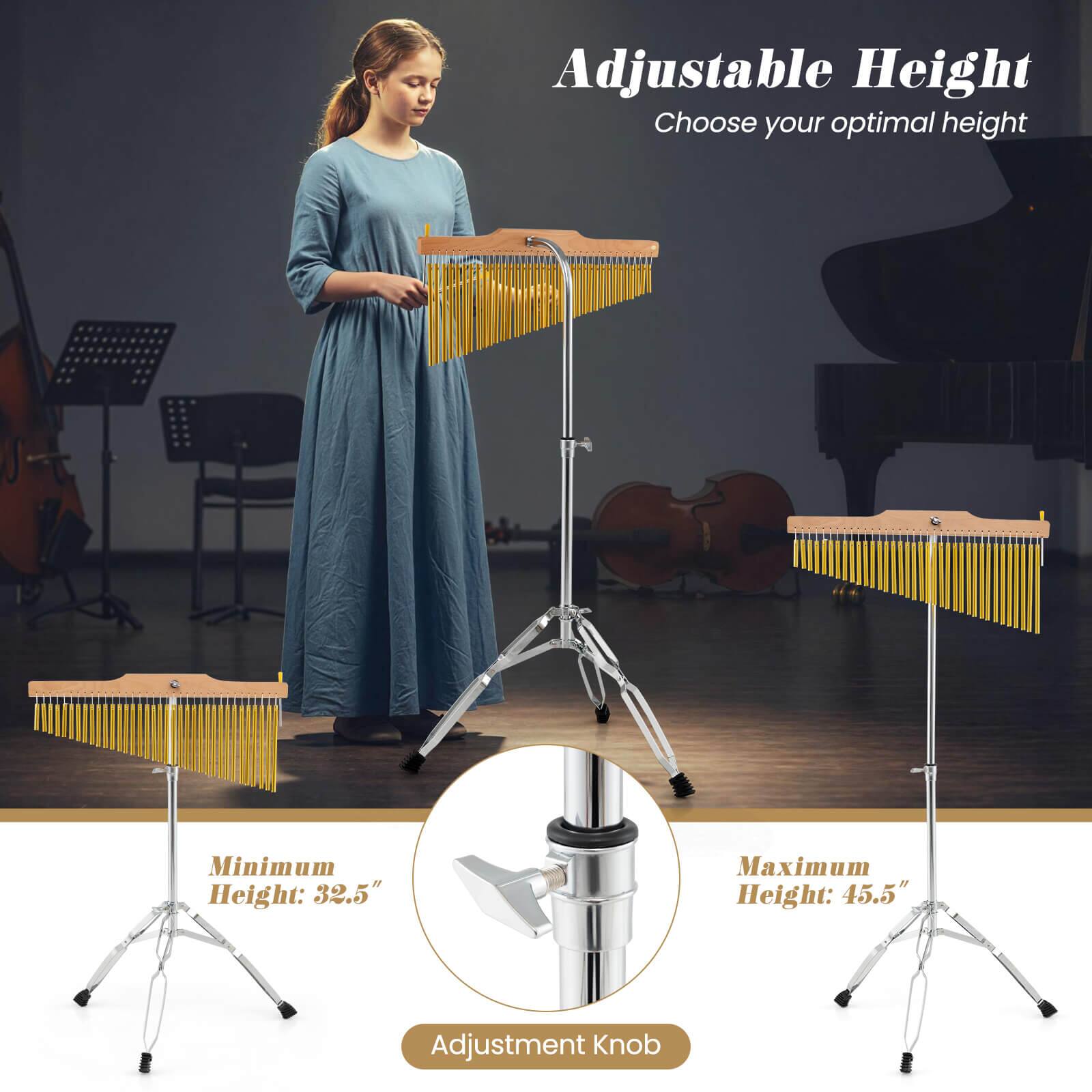 Adjustable Height  
Choose your optimal height  

Minimum Height: 32.5"  
Maximum Height: 45.5"  
Adjustment Knob