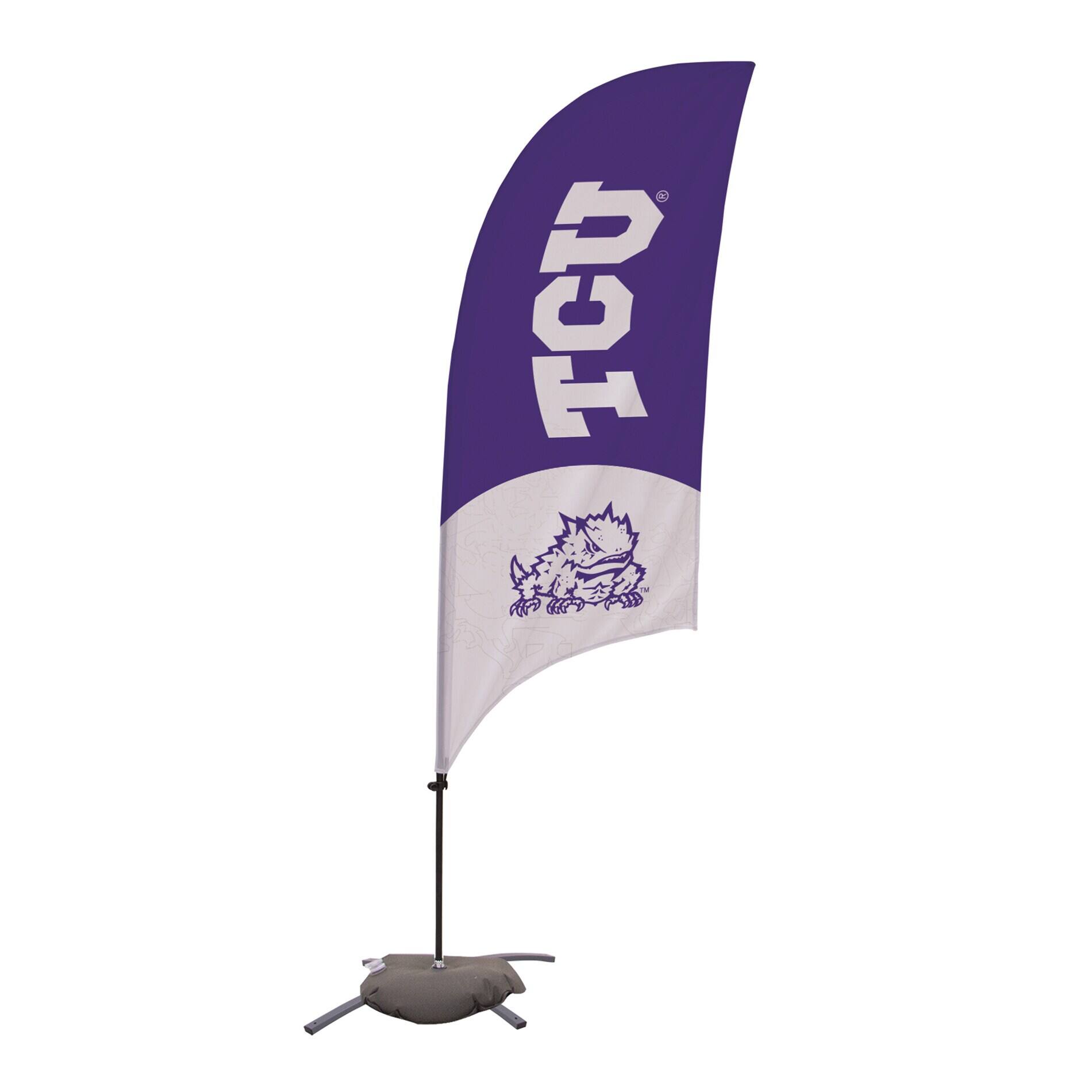Front. Victory Corps - TCU Horned Frogs 7.5' Two-Tone Razor Feather Stake Flag with Base - Multicolor.