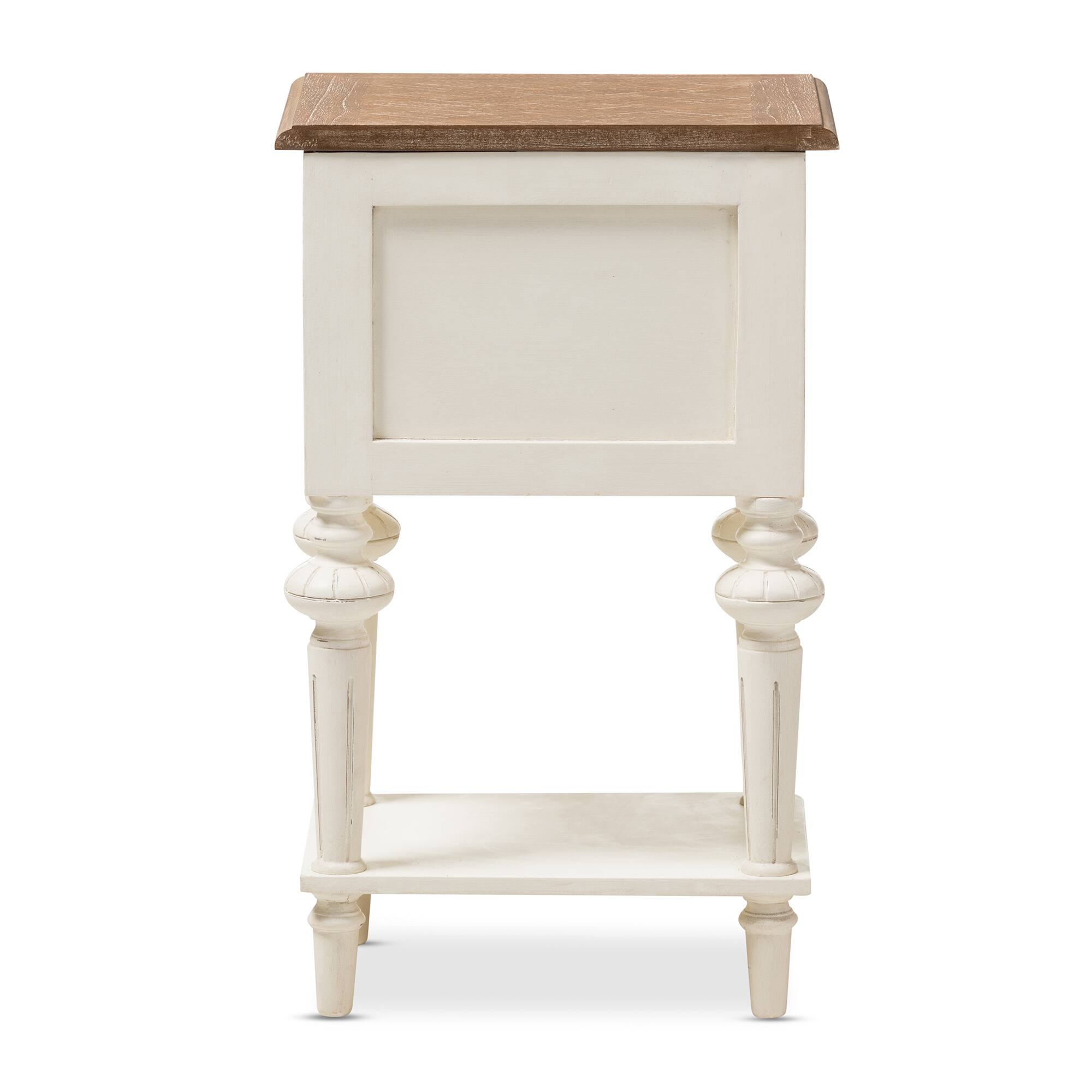 Back. Baxton Studio - Marquetterie French Provincial Style Weathered Oak Distressed Finish Wood Two-Tone 2-Drawer and 1-Shelf Nightstand - White/Natural.
