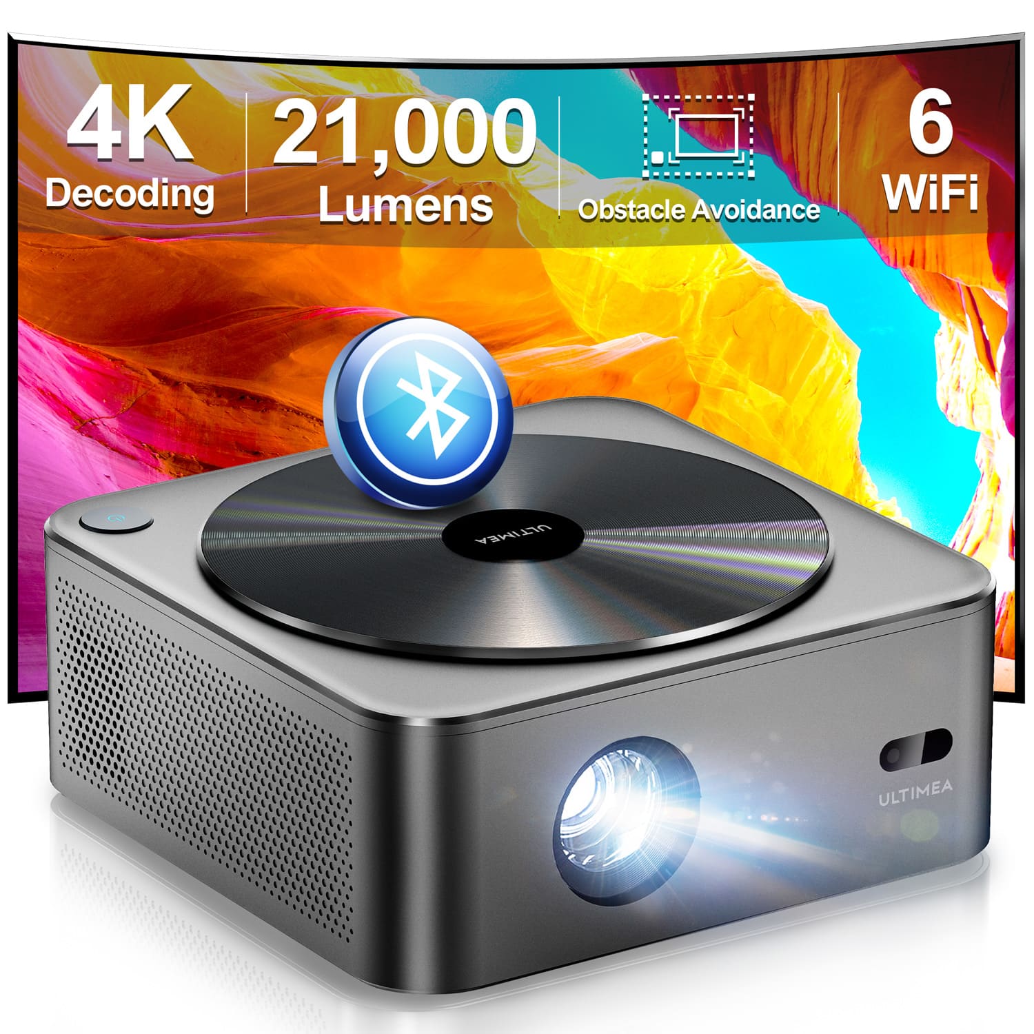 Ultimea - Apollo P40 4K Projector,HDR10, 700 ANSI Lumens,WiFi, Bluetooth,Auto Focus/ Keystone,1080P - Black