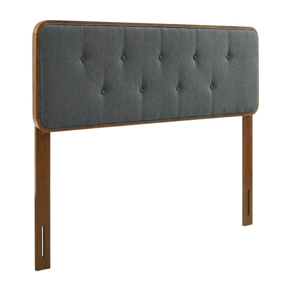 FurniFact - Tufted Fabric Full Headboard with Wood Frame in Neutral Finish - Brown