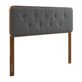 FurniFact - Tufted Fabric Full Headboard with Wood Frame in Neutral Finish - Brown