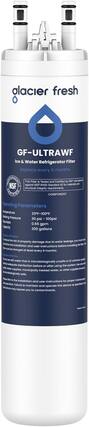 **Glacier Fresh**
**GF-ULTRAWF**
Ice & Water Refrigerator Filter
Replace every 6 months
This Filter is Tested and Certified by NSF International against NSF/ANSI Standard 42 for materials and structural integrity requirements.
**COMPONENT**
**Operating Parameters**
- Temperature: 33°F-100°F
- Working Pressure: 30 psi - 100 psi
- Flow Rate: 0.66 gpm
- Capacity: 300 gallons
To reduce the risk of property damage due to water leakage, you must read and follow the installation and user instructions before installing the filter. This filter must be changed at least every 6 months with water that is microbiologically unsafe or of unknown quality without adequate disinfection before or after using the system. Use only with public water supplies, municipally treated water, or other supplies known to be microbiologically safe.
Please refer to the installation and user instructions for proper maintenance and operation. Failure to maintain and operate this device as specified in the instructions may expose you to contaminants.
Made in China