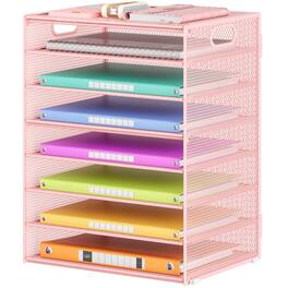 Paradigms Interiors - 8 Tier Paper Organizer For Desk Mesh Letter Tray File Sorter Organizers With Handles Including 5 Adjustable - 8-tier With Handle - Pink-12.7" x 9.2" x 16.5"