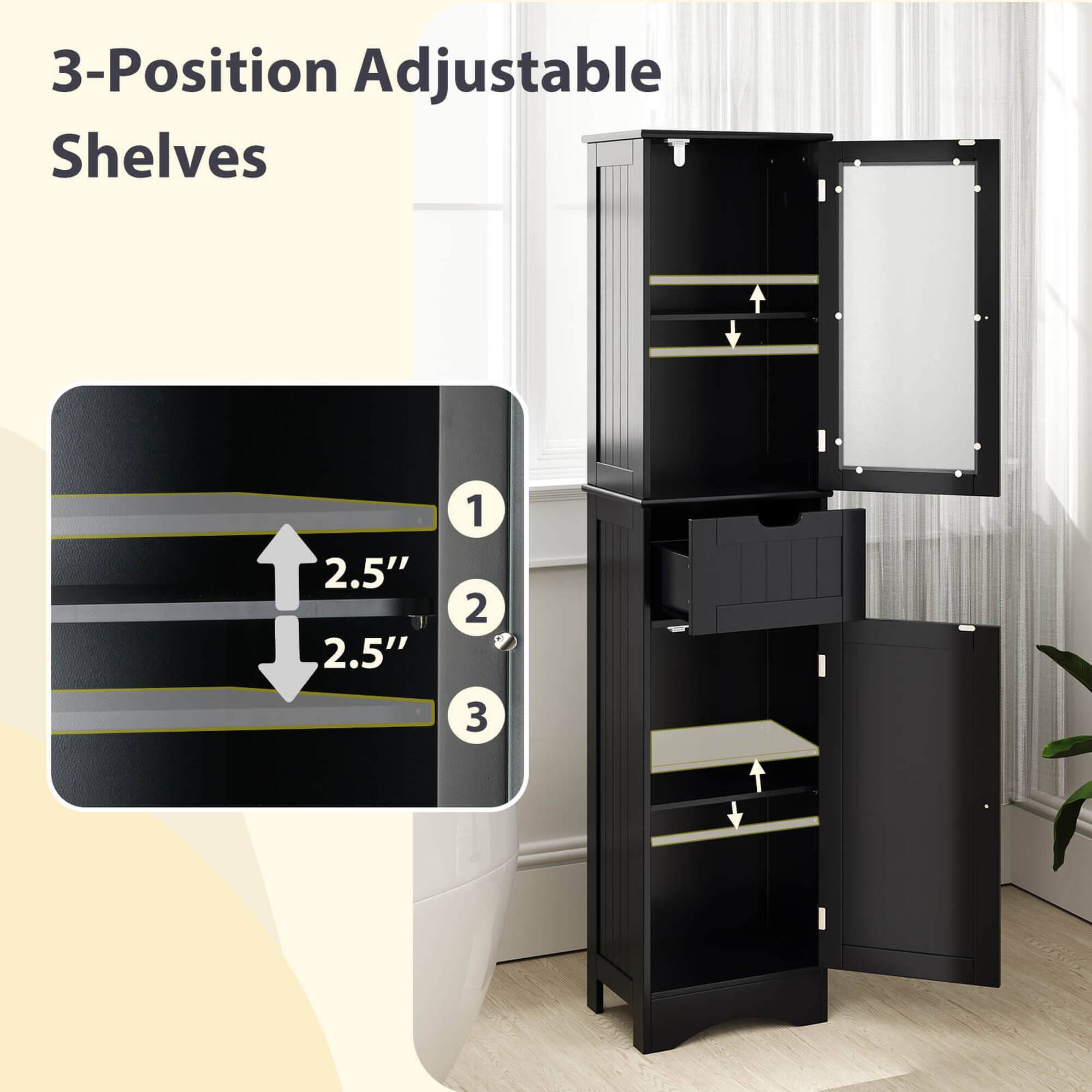 3-Position Adjustable Shelves

1. 2.5"
2. 2.5"
3.