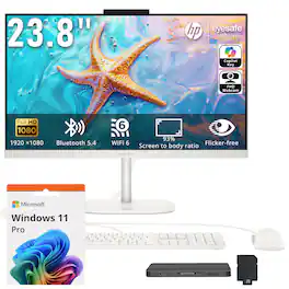 HP - OmniStudio 23.8" Full HD All-in-One - Intel N150 Processor - 8GB Memory - 128GB UFS - Cashmere White