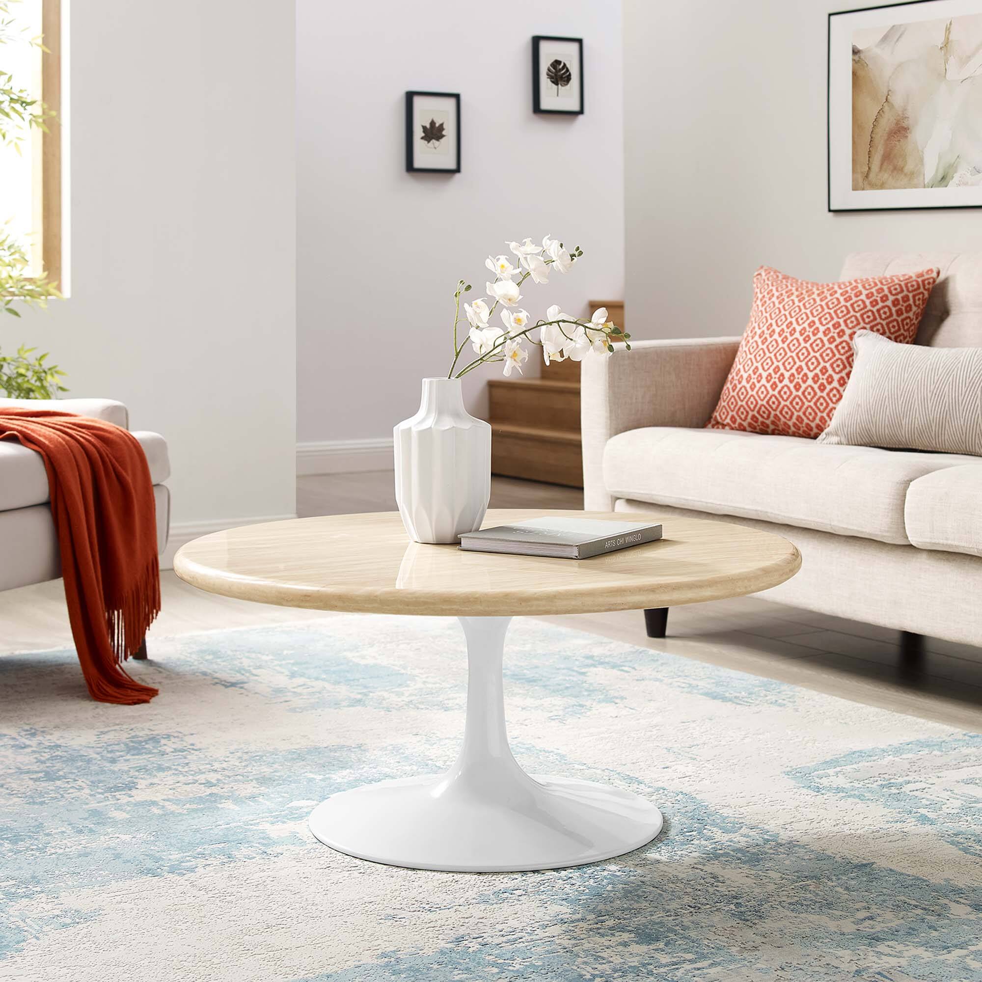 Front. Modway - Lippa Round Artificial Travertine Coffee Table - White Travertine.