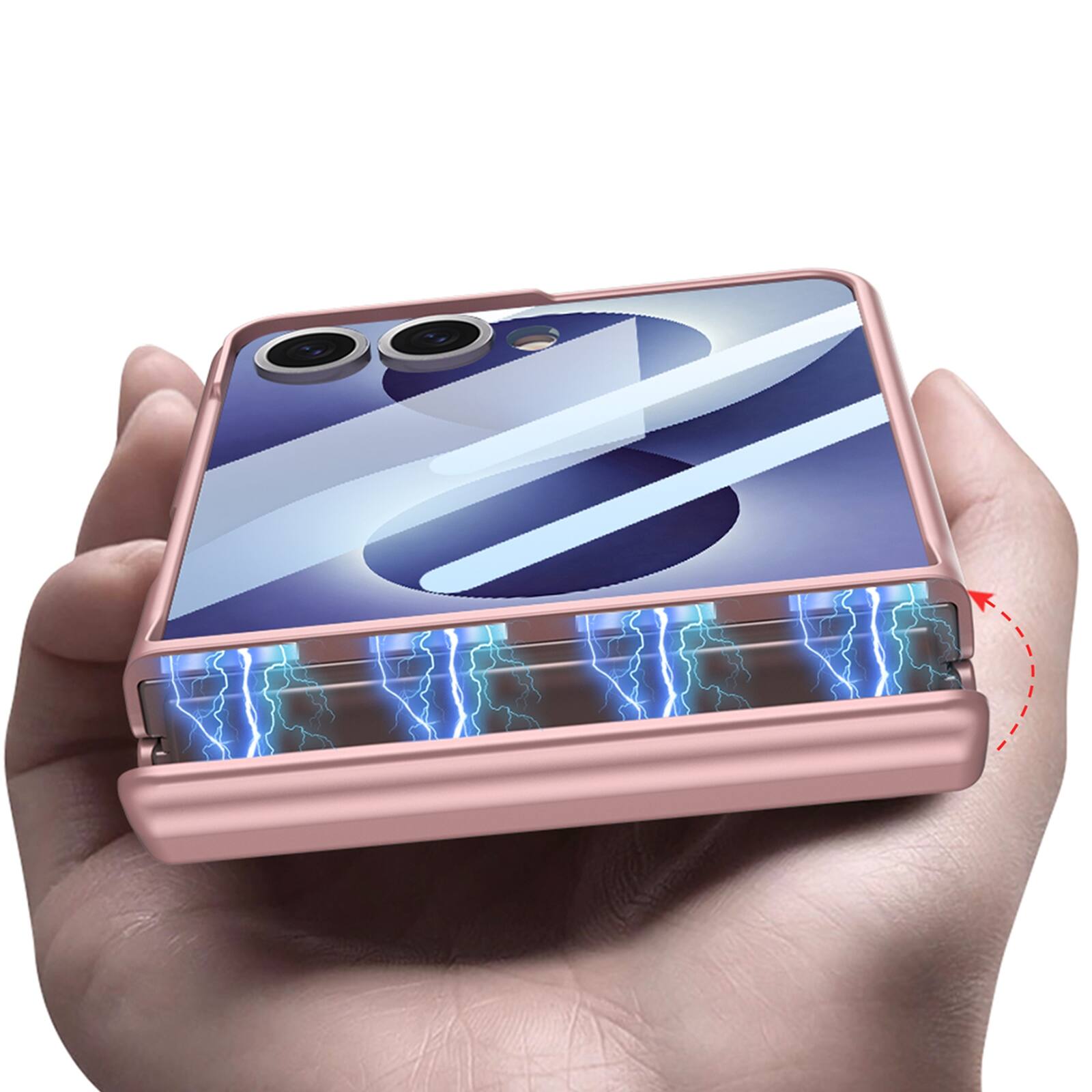 Alt View 3. Dteck - Shockproof Phone Case for Samsung Galaxy Z Flip8 with Hinge Guard, Magnetic Rigid Plastic Cover Built in Screen Glass - Black.