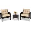 Front. Costway - 3PCS Outdoor Rattan Conversation Set Patio Garden Furniture Cushioned Sofa Chair - Beige.