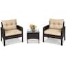 Costway - 3PCS Outdoor Rattan Conversation Set Patio Garden Furniture Cushioned Sofa Chair - Beige