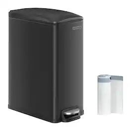 Songmics Home - 13-Gallon (50L) Slim Stainless Steel Trash Can with Soft-Close Lid in Black (15 Trash Bags Included)
