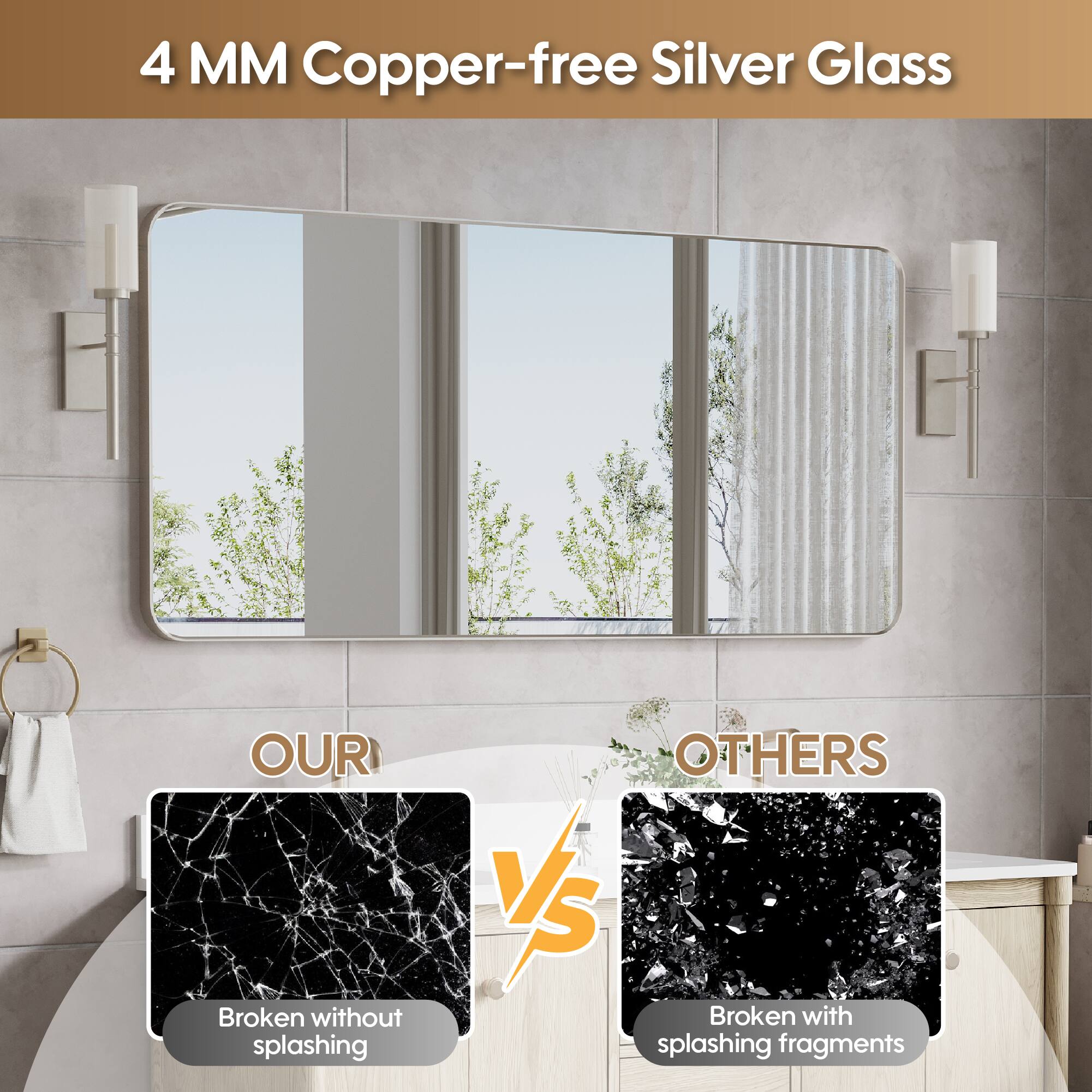 4 MM Copper-free Silver Glass

OUR vs OTHERS

Broken without splashing

Broken with splashing fragments