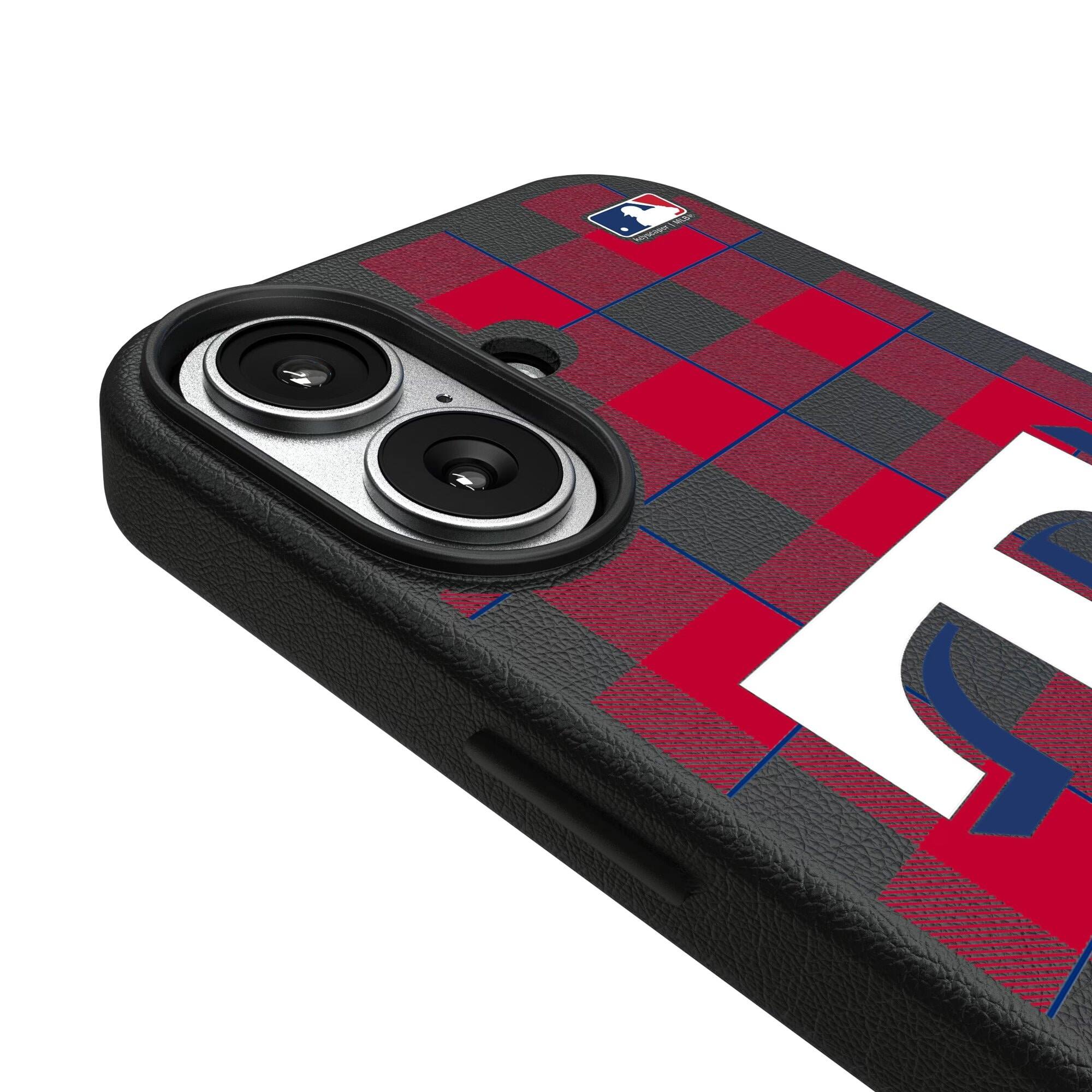 Alt View 2. Keyscaper - Texas Rangers Plaid Magnetic Bump iPhone Case - 16 Pro Max - Black.