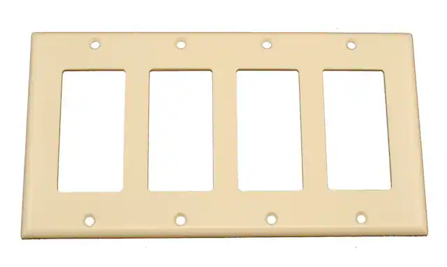 Front. Leviton - 4-Gang Decora GFCI Thermoset Wallplate, Standard Size, Device-Mount Model 80412-T - White.