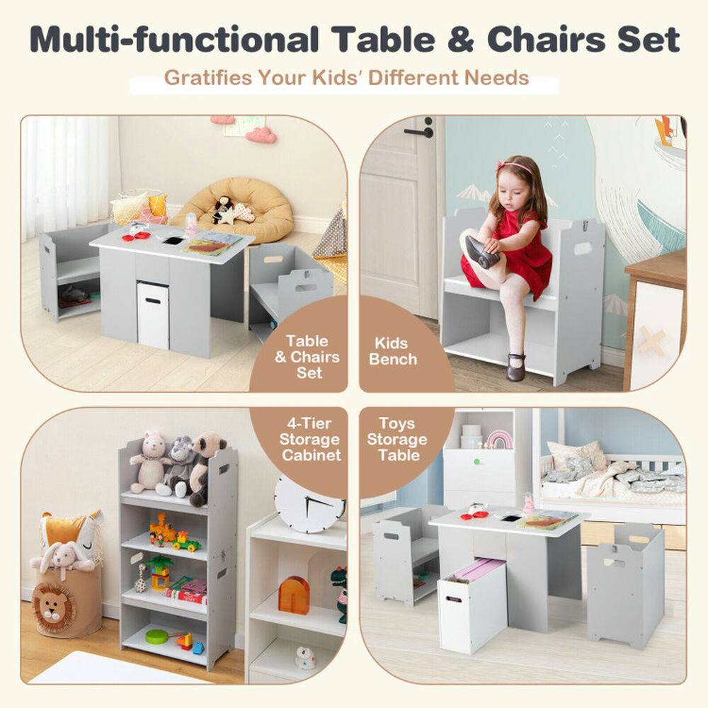 Multi-functional Table & Chairs Set  
Gratifies Your Kids' Different Needs  

Table & Chairs Set  
Kids Bench  
4-Tier Storage Cabinet  
Toys Storage Table