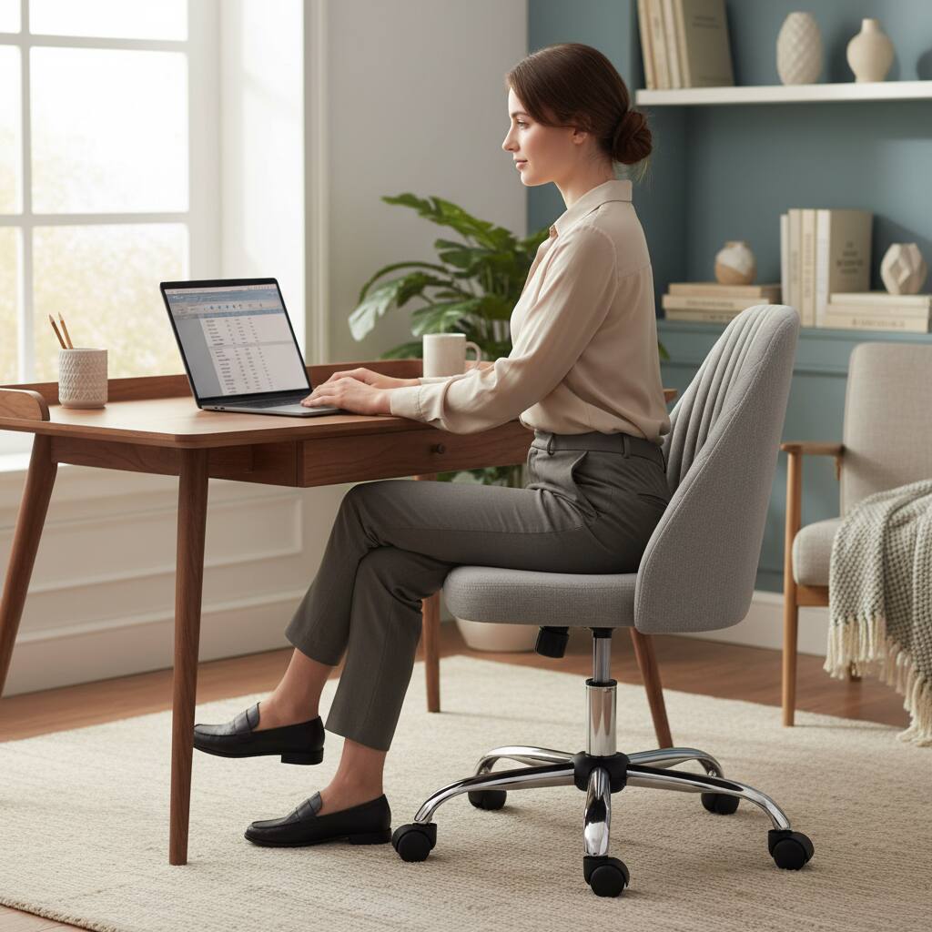 Angle. AOITUN - Home Office Chair, Armless Mid Back Fabric Upholstered Desk Chair with Wheels Adjustable Swivel Vanity Chair, Gray - Gray.