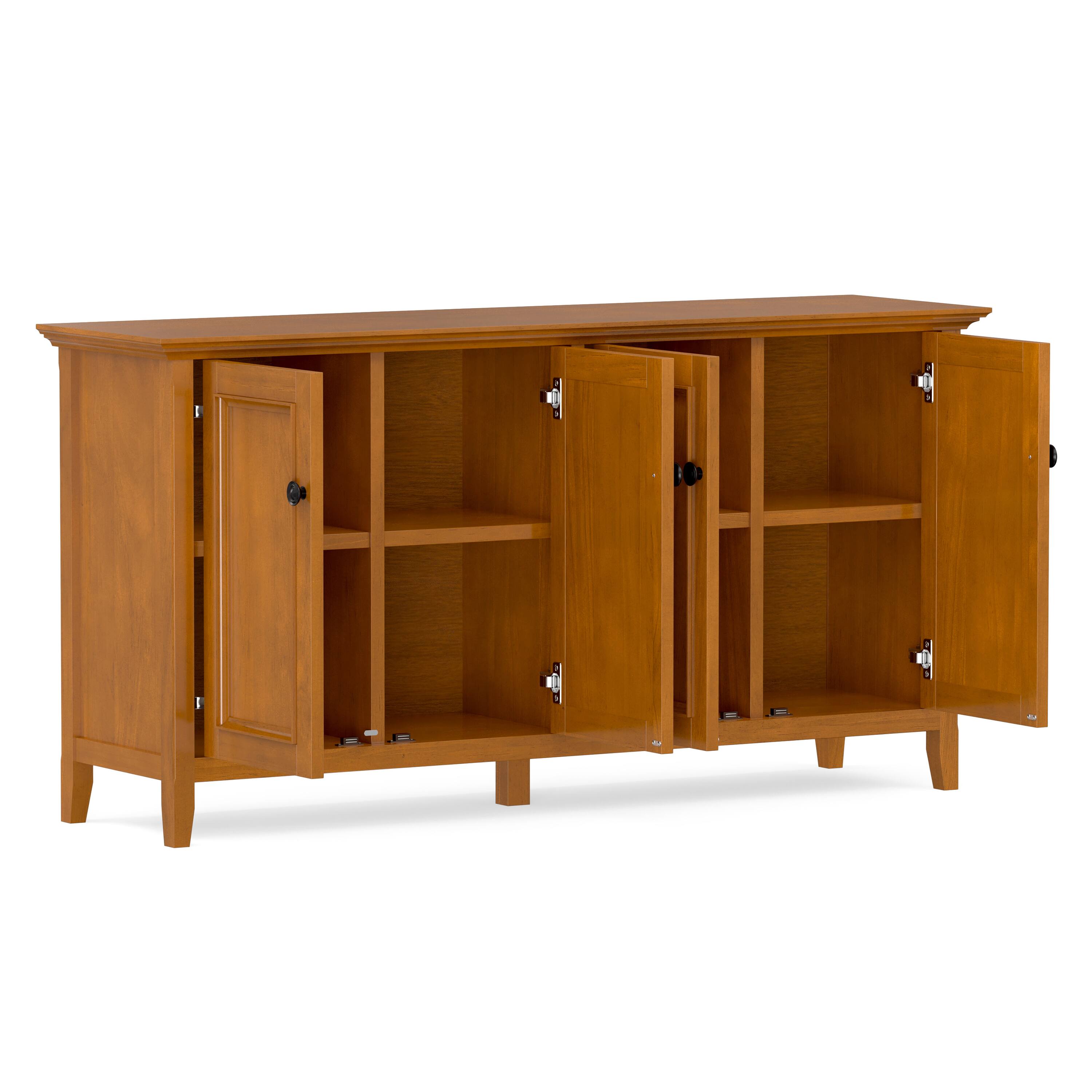 Alt View 1. Simpli Home - Simpli Home Amherst 66 inch Wide Solid Wood Transitional 4 Door Storage Cabinet in Light Golden Brown - Light Golden Brown.