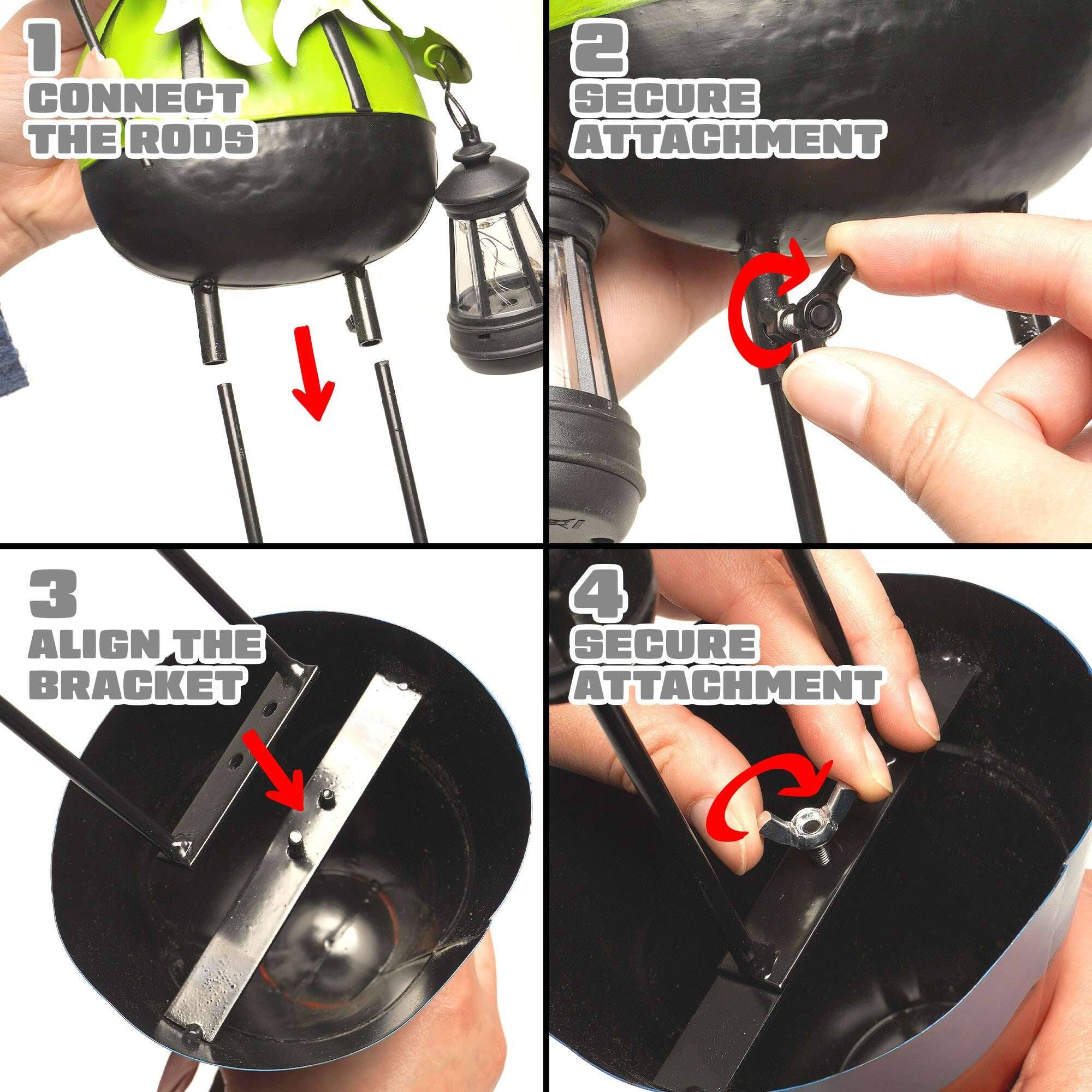 1. CONNECT THE RODS  
2. SECURE ATTACHMENT  
3. ALIGN THE BRACKET  
4. SECURE ATTACHMENT