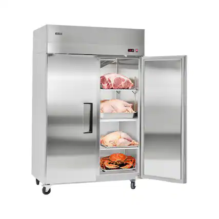 Front. VEVOR - Commercial Reach-In Freezer 48" W, 33 Cu.Ft Stainless Steel Upright Freezer with Double Glass Doors, Auto-Defrost - Stainless steel color.