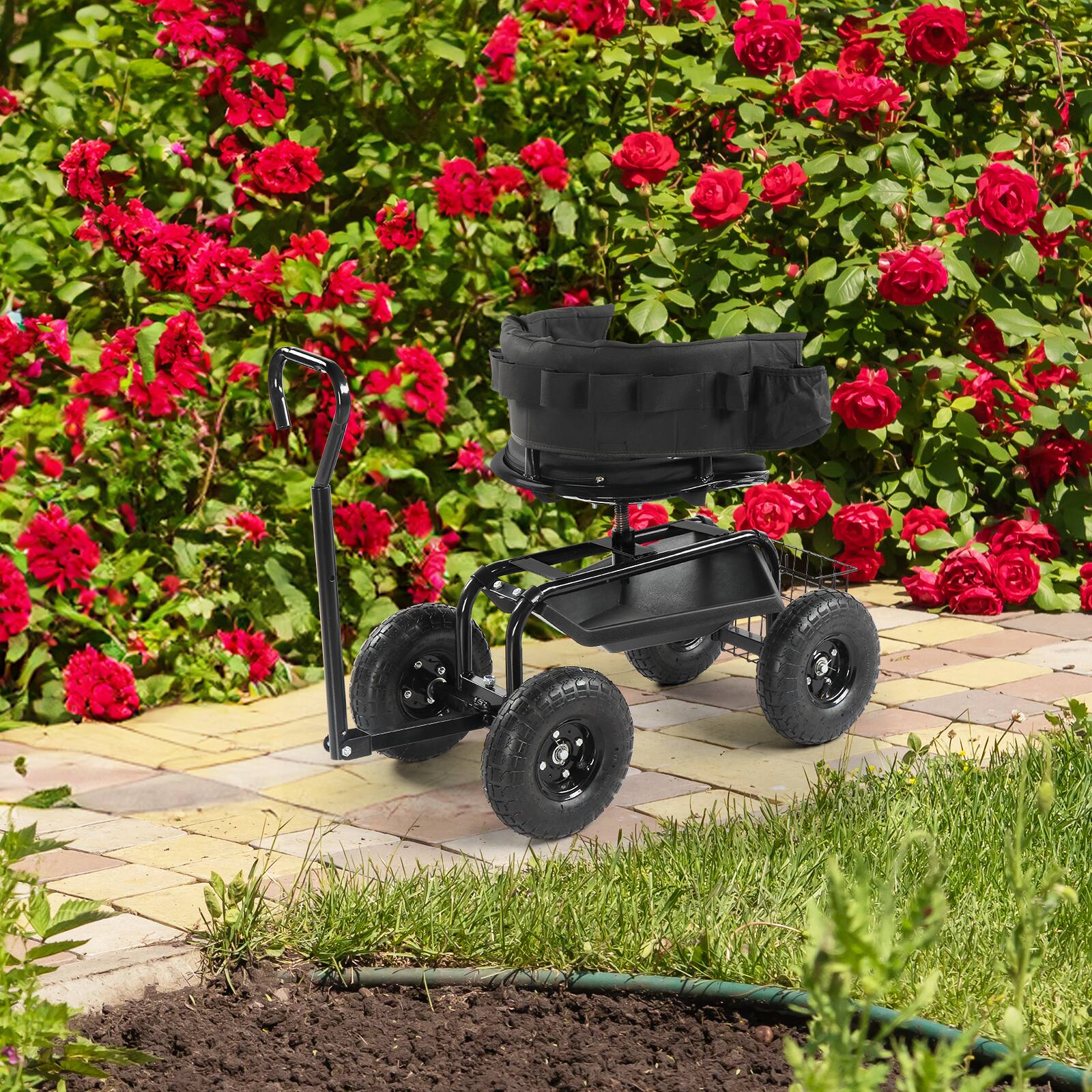 Left. Winado - Rolling Garden Stool with Seat and Extendable Handle, Gardeners Tool Seat with Wheels and Extra Storage, Gifts.