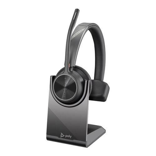 Angle. HP - Poly Voyager 4310 UC Wireless Headset + Charge Stand Single-Ear Headset w/Mic - Connect to PC/Mac via USB-A Bluetooth - Black.