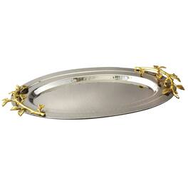 Jiallo - Elegance Gilt Leaf Oval Hammered Stainless Steel Tray 16-1/2" x 10" - Silver, Multi Color