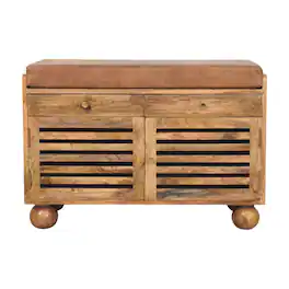 Artisan Furniture - Solid Wood Oakridge Leather Shoe Cabinet, 2 Drawers, 4 Shelves - Beige