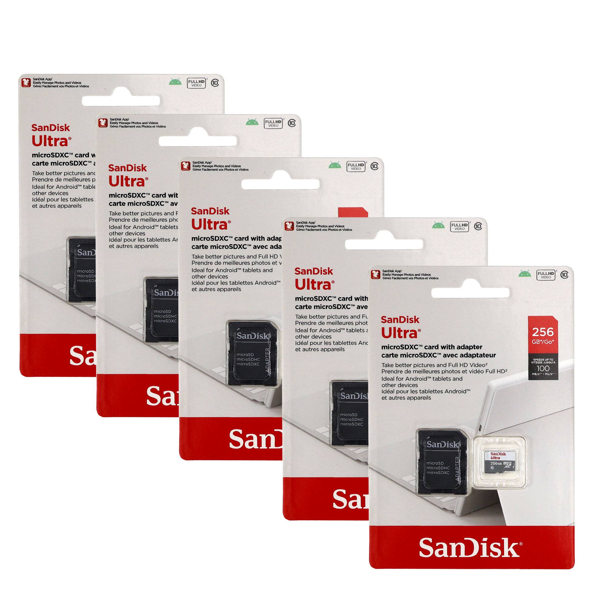 SanDisk Ultra microSDXC card  
Take better pictures and Full HD video  
Ideal for Android™ tablets and other devices  

SanDisk Ultra microSDXC card with adapter  
Take better pictures and Full HD video  
Ideal for Android™ tablets and other devices  

SanDisk Ultra microSDXC card with adapter  
Take better pictures and Full HD video  
Ideal for Android™ tablets and other devices  

SanDisk Ultra microSDXC card with adapter  
Take better pictures and Full HD video  
Ideal for Android™ tablets and other devices  

256 GB