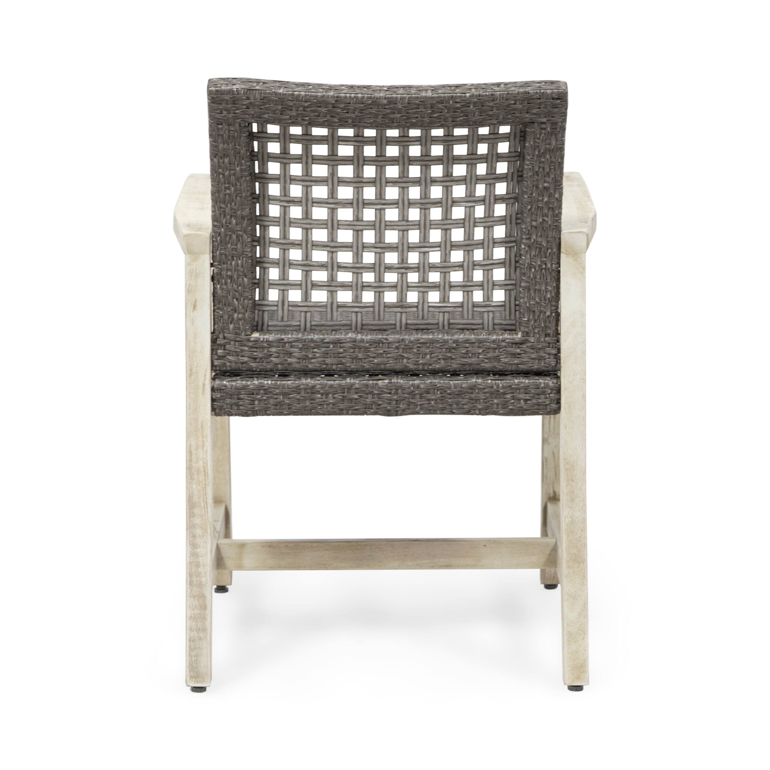 Alt View 2. Mondawe - Set of 2 Acacia Wood Dining Chairs with Polyethylene Rattan - Grey.