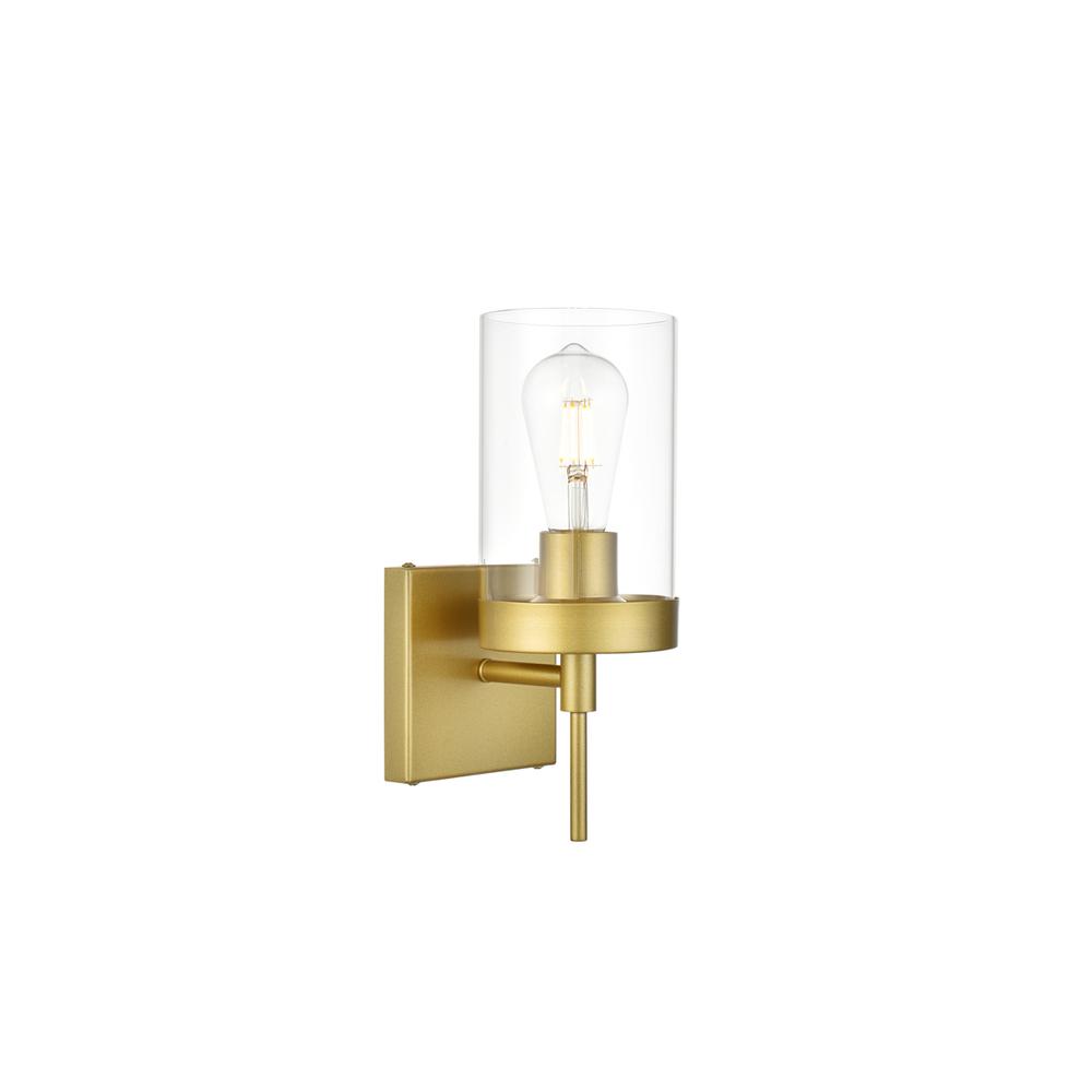 Back. Living District - Benny 1 light Brass and Clear Bath Sconce - Brass And Clear.