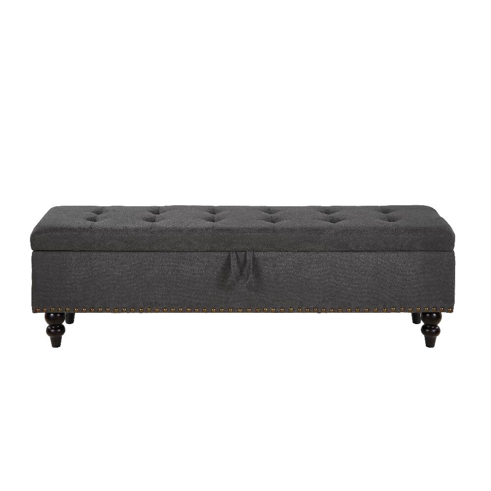 Alt View 4. Ropilly - Ropilly Grey Fabric Storage Bench Tufted End of Bed Ottoman with Wooden Legs Heavy Duty Shoe Bench for Bedroom Hallway - Grey.