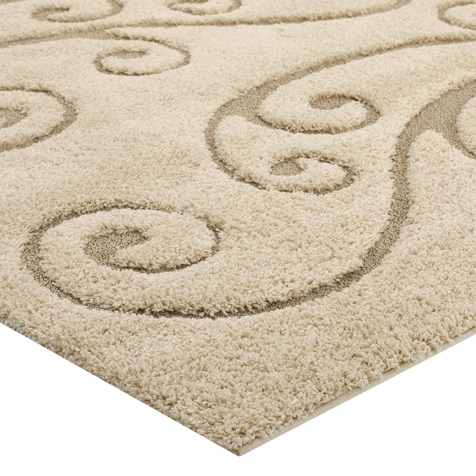 Alt View 2. Modway - Jubilant Sprout Scrolling Vine Shag Area Rug - Creame and Beige.