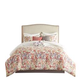 Gracie Mills - Millicent 7-Piece Watercolor Floral Cotton Comforter Set - White/Red