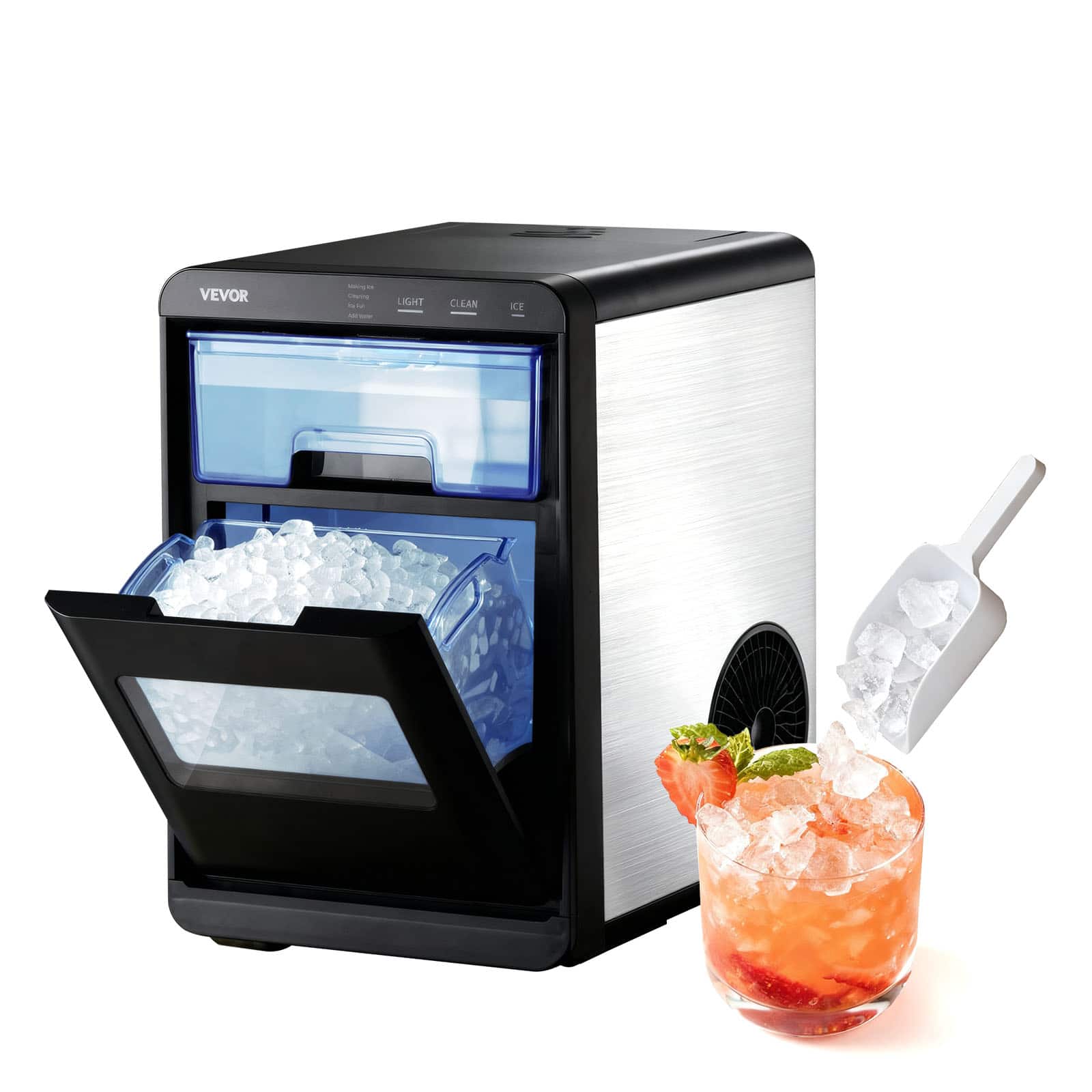 VEVOR - Countertop Ice Maker, 44 lbs per Day, Self-Cleaning Portable Machine with Scoop, Drawer-Style Ice Access - Silver