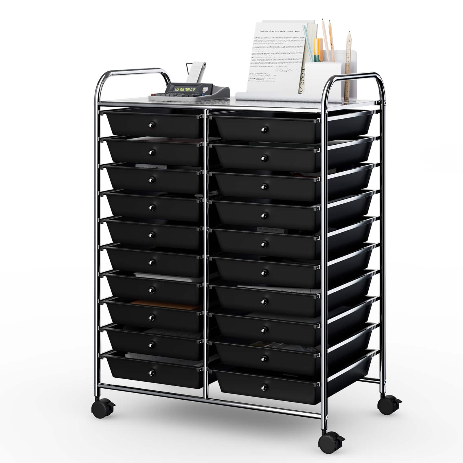 Ecooso - 20-Drawer Rolling Organizer Cart, Multi-Purpose Storage for Studio, Classroom Supplies and Home Organization - Black