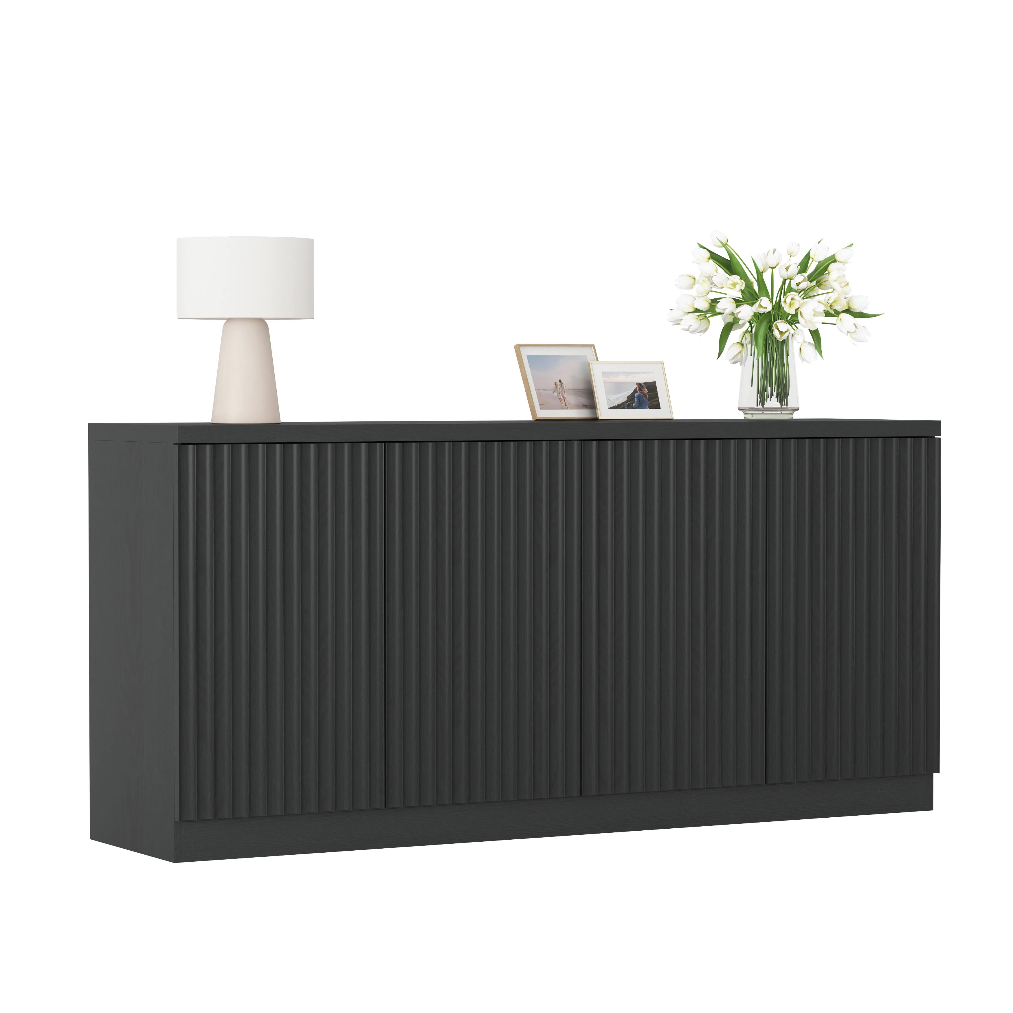 Alt View 3. Z-Edge - Buffet Cabinet with Storage, 62.6" Sideboard Cabinet with 4 Doors & Shelves, Modern Coffee Bar for Kitchen, Living Room - Black.