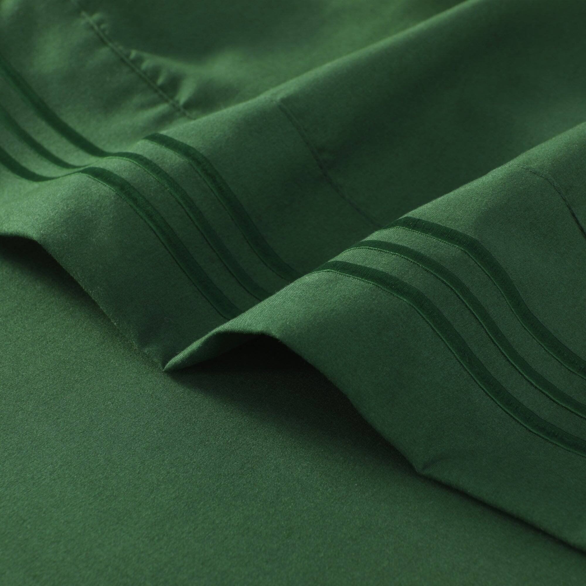 Back. MarCielo - Marcielo 4/6 Pcs Soft Solid & Embroidery Bed Sheets Set - Dark Green.