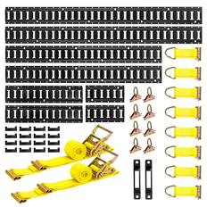 Front. VEVOR - E-Track Tie-Down Rail Kit, 8 Pack (5ft+4ft+2ft+1ft) E Track Rails, 36 Pcs Includes 2 Ratchet Straps & 8 O-Rings - Black,Yellow.