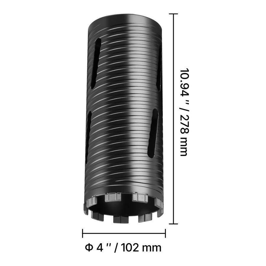 Core Bit 4in VEVOR Core Drill Bit, 4 inch Diameter, 9 1/2 inch Drilling Depth, 5/8 ...