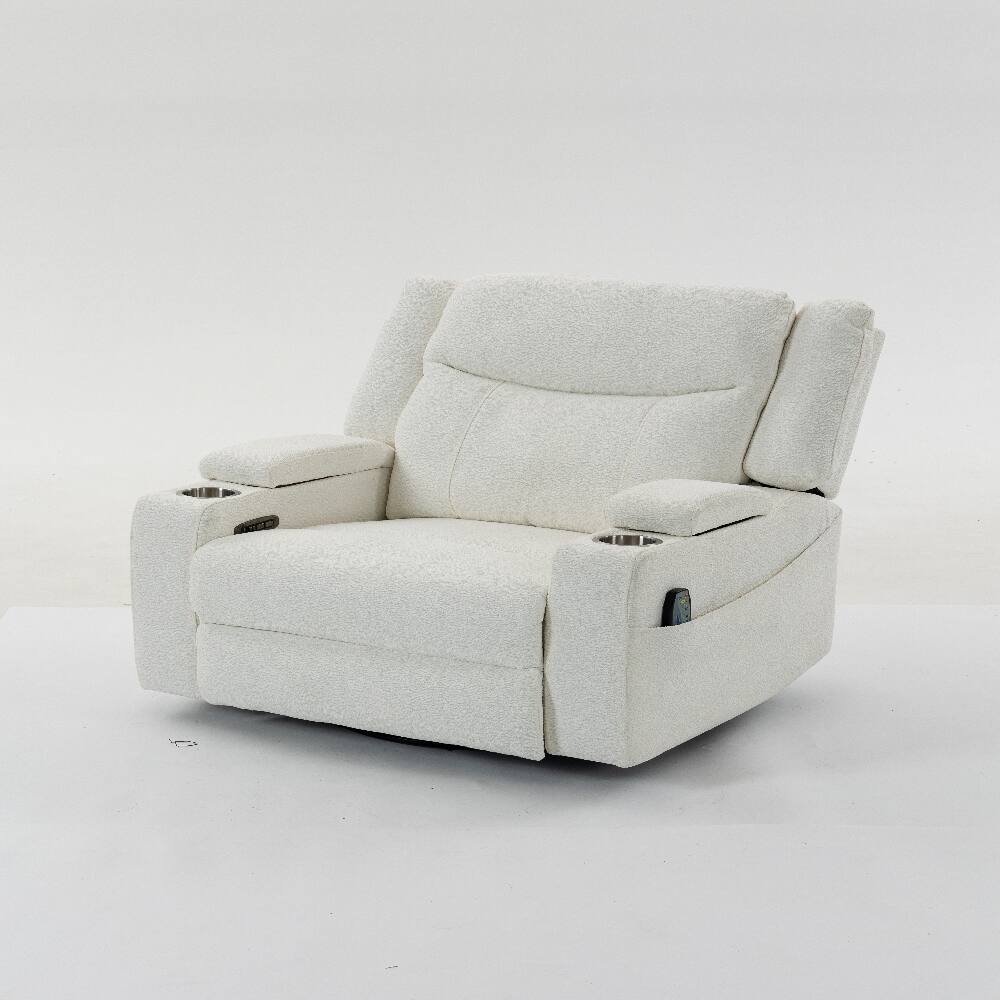 Alt View 7. Ropilly - Ropilly Extra Wide Power Recliner with Heat and Massage Cream Velvet Chair - Cream.
