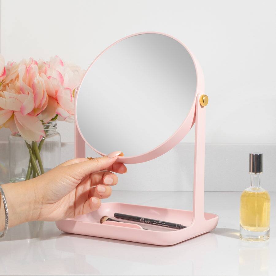 Alt View 1. Zadro - Back-to-School Makeup Mirror with 5X/1X Magnifications, Accessory Tray & Phone Holder - Rose Quartz.