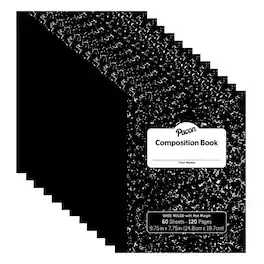 Pacon - Composition Book, Black Marble, 3/8" Ruled w/Margin, 9-3/4" x 7-3/4", 60 Sheets, Pack of 12