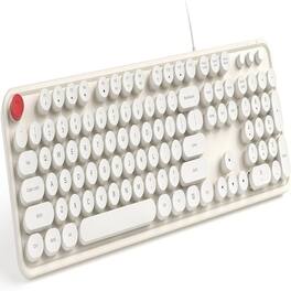 MOSZAR LLC - Wired Computer Keyboard, Retro Typewriter - White